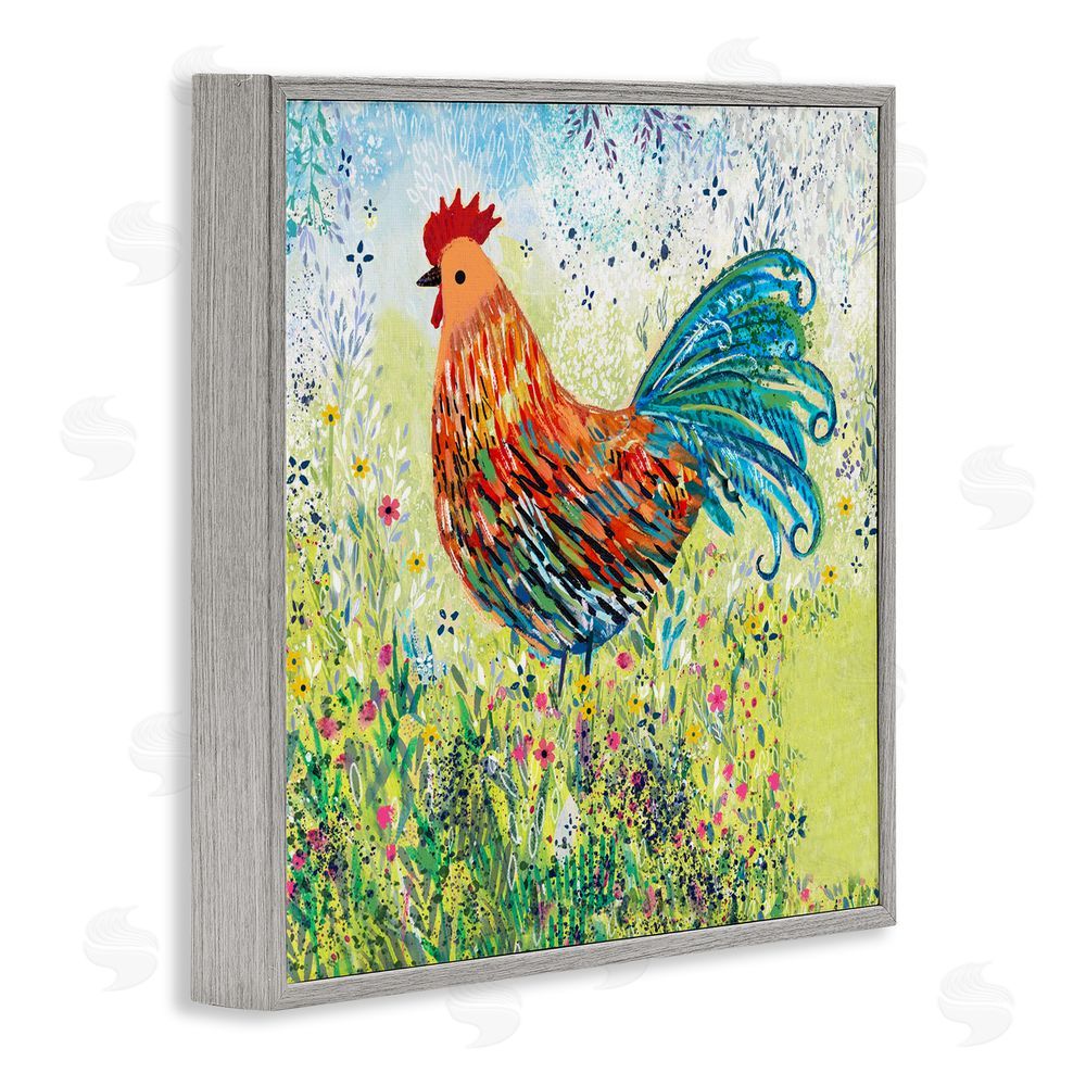 Clare Tupper Cockerel Rooster in Colorful Garden Gray Framed Giclee Wall Art Print