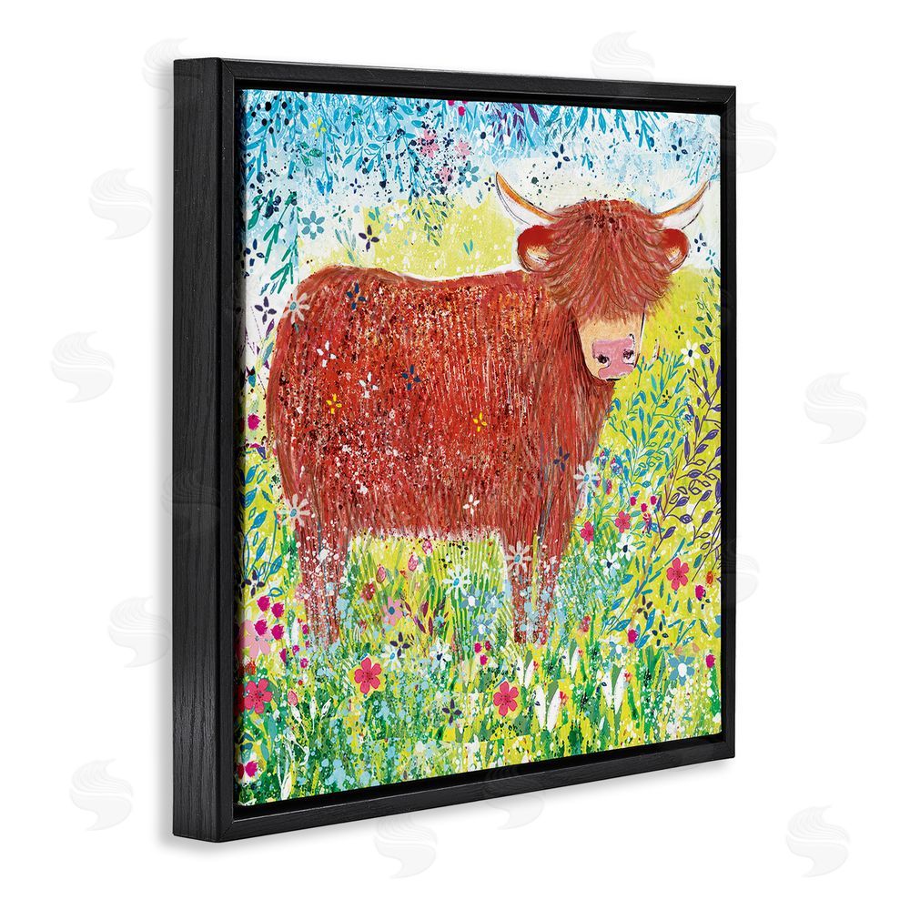 Clare Tupper Highland Cow Whimsical Dapples Black Floating Frame Canvas Wall Art Print