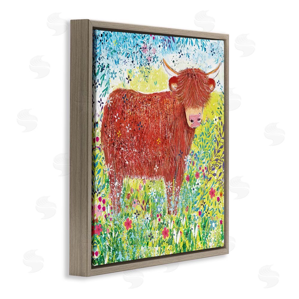 Clare Tupper Highland Cow Whimsical Dapples Brown Floating Frame Canvas Wall Art Print