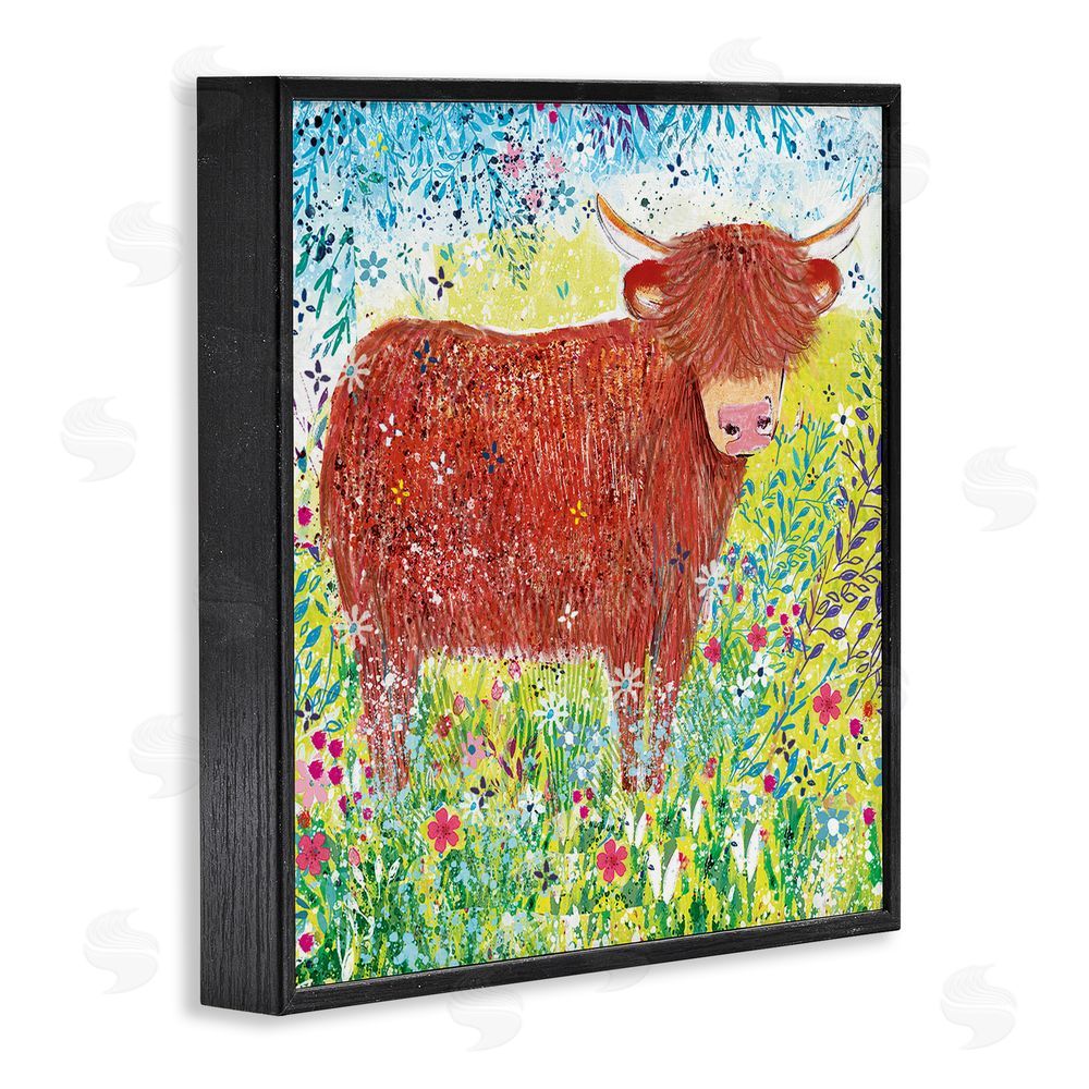 Clare Tupper Highland Cow Whimsical Dapples Black Framed Giclee Wall Art Print