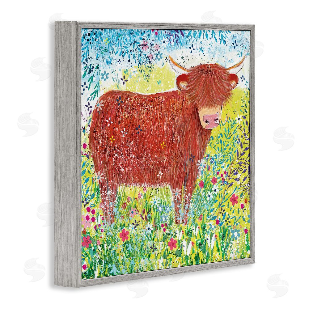 Clare Tupper Highland Cow Whimsical Dapples Gray Framed Giclee Wall Art Print