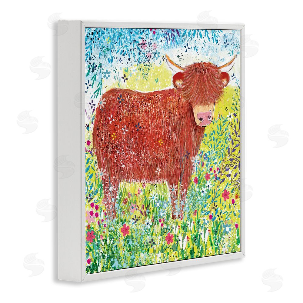 Clare Tupper Highland Cow Whimsical Dapples White Framed Giclee Wall Art Print