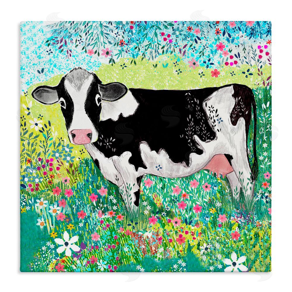 Clare Tupper Impressionist Cow & Meadow Flowers Canvas Wall Art Print