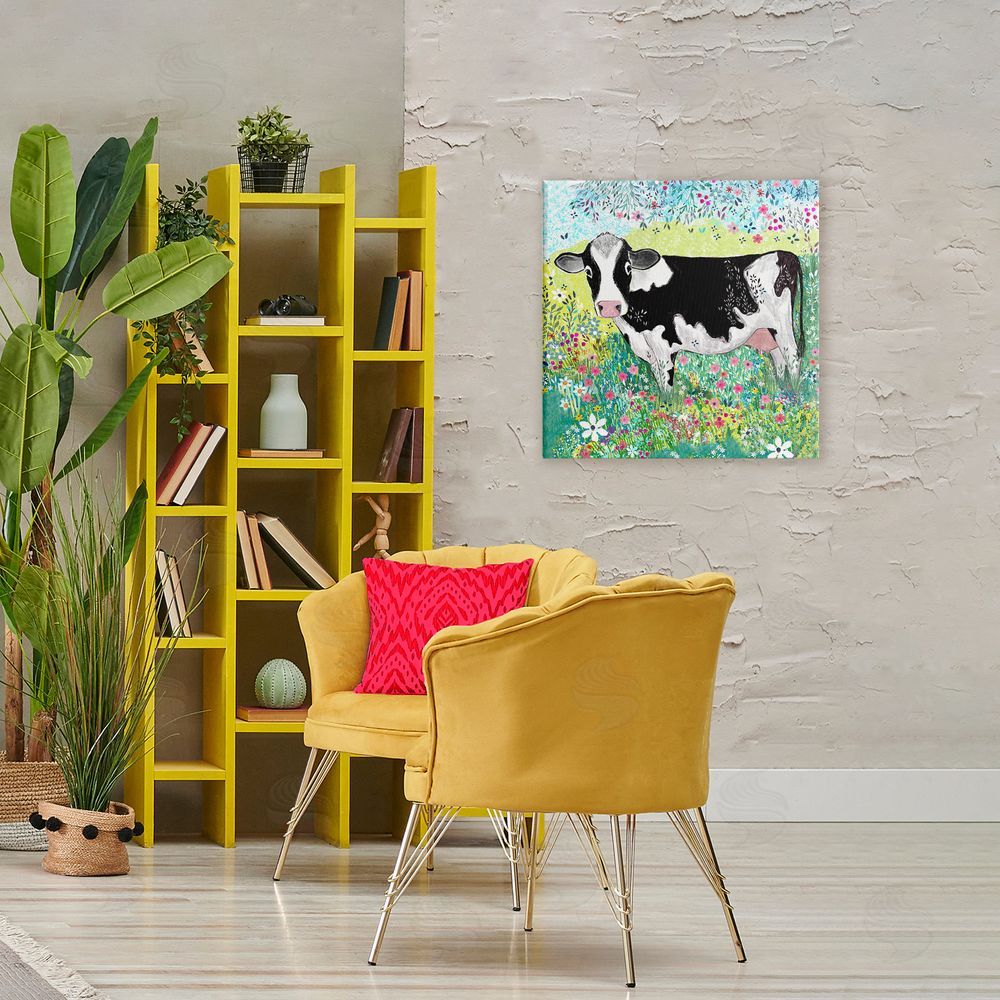 Clare Tupper Impressionist Cow & Meadow Flowers Canvas Art on Wall