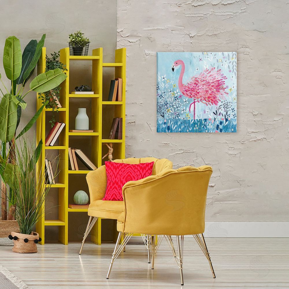 Clare Tupper Whimsical Flower Flamingo Canvas Art on Wall