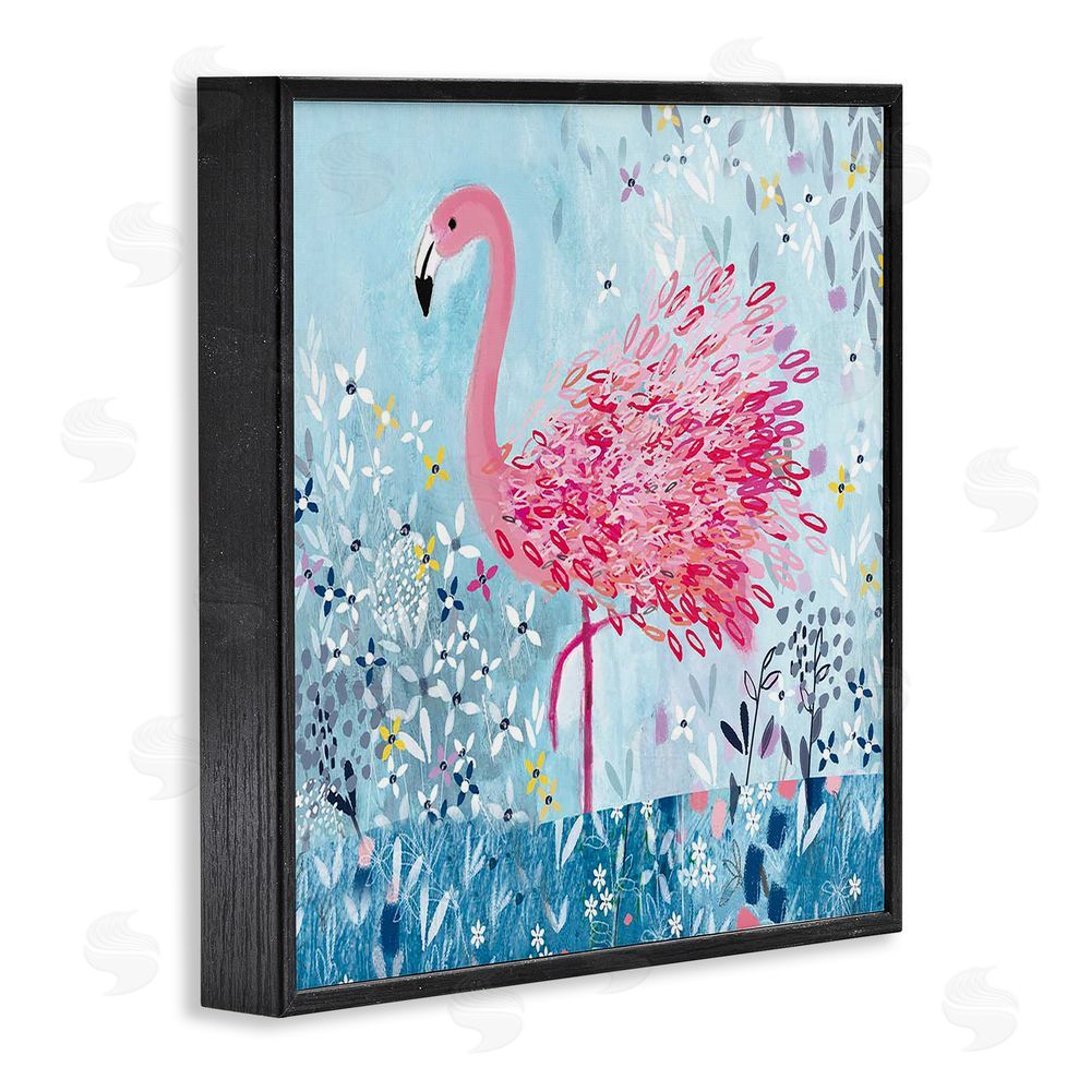 Clare Tupper Whimsical Flower Flamingo Black Framed Giclee Wall Art Print