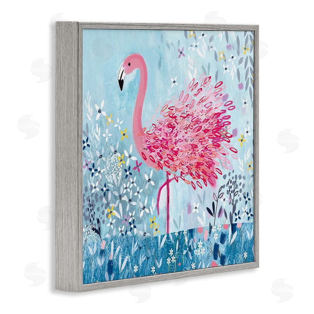 Clare Tupper Whimsical Flower Flamingo Gray Framed Giclee Wall Art Print