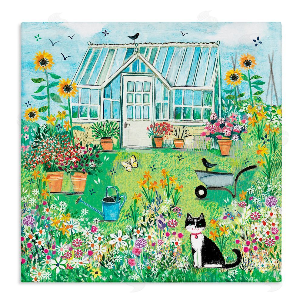 Clare Tupper Garden Greenhouse & Cat Canvas Wall Art Print