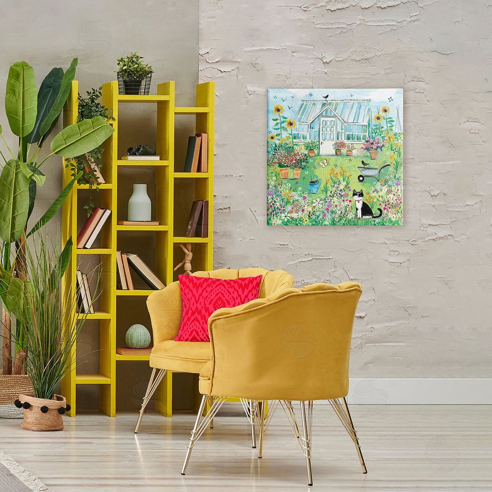 Clare Tupper Garden Greenhouse & Cat Canvas Art on Wall