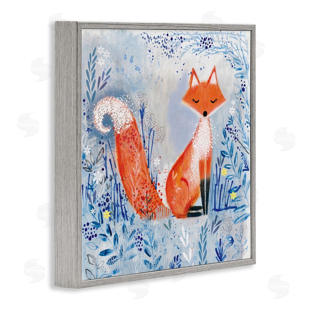 Clare Tupper Whimsical Fox Nature Collage Gray Framed Giclee Wall Art Print