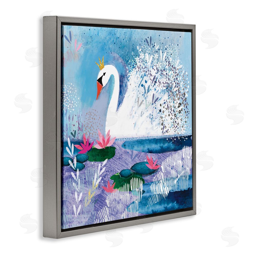 Clare Tupper Tranquil Crowned Swan Gray Floating Frame Canvas Wall Art Print