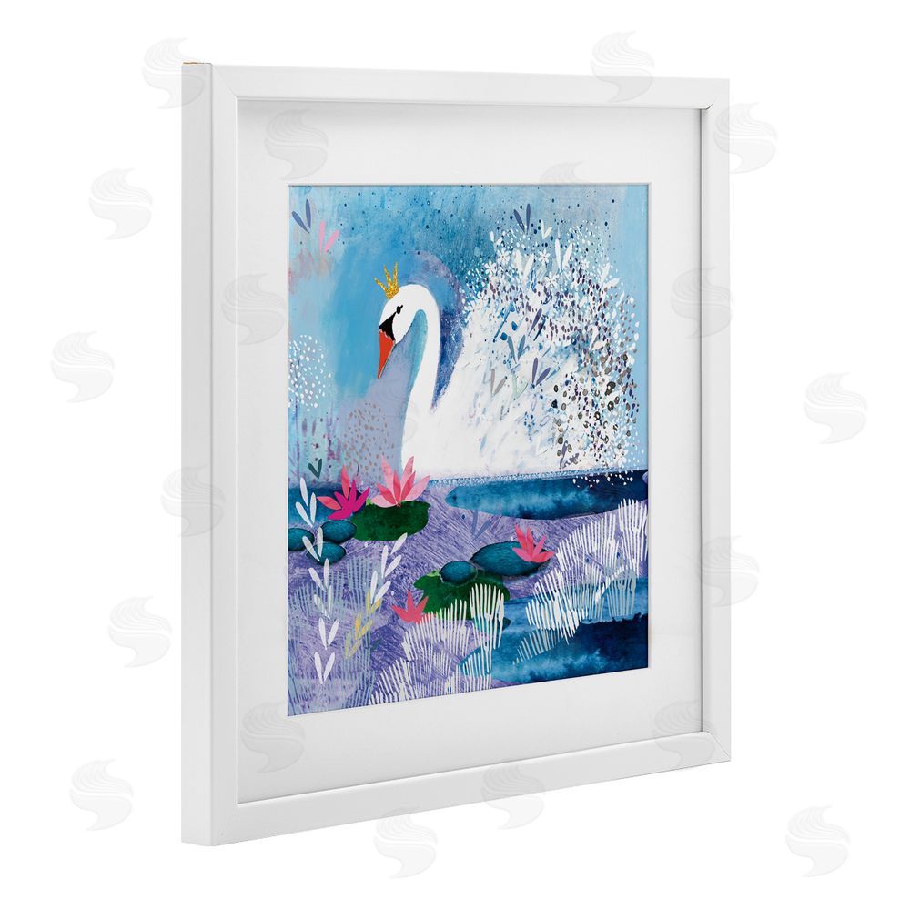 Clare Tupper Tranquil Crowned Swan White Framed Print Under Glass with Mat Wall Art