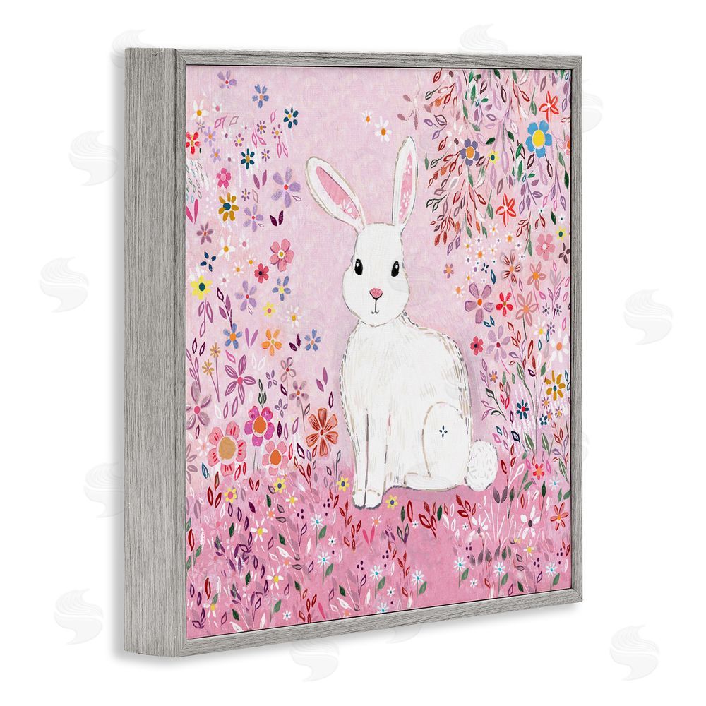 Clare Tupper Playful Flopsy Floral Rabbit Gray Framed Giclee Wall Art Print