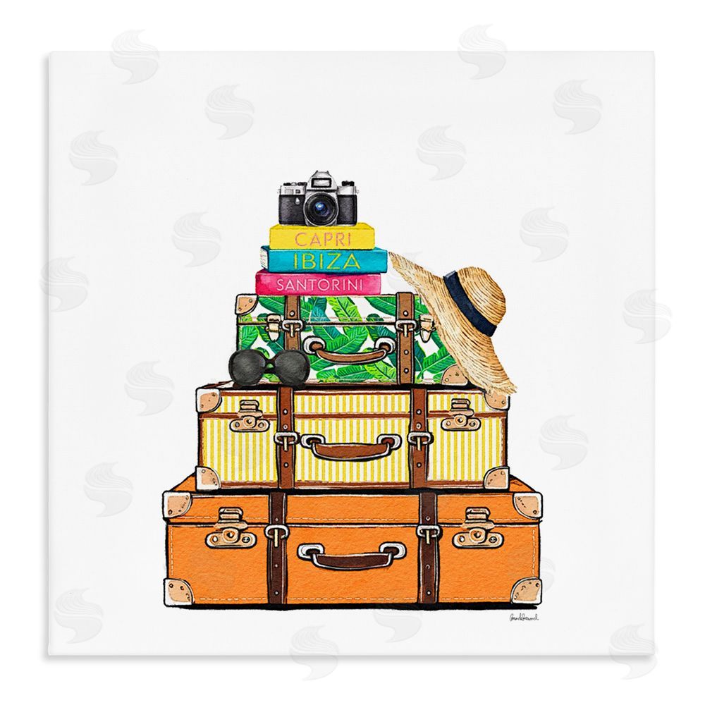 Amanda Greenwood Travel Suitcases & Camera Stretched Canvas Wall Art Print