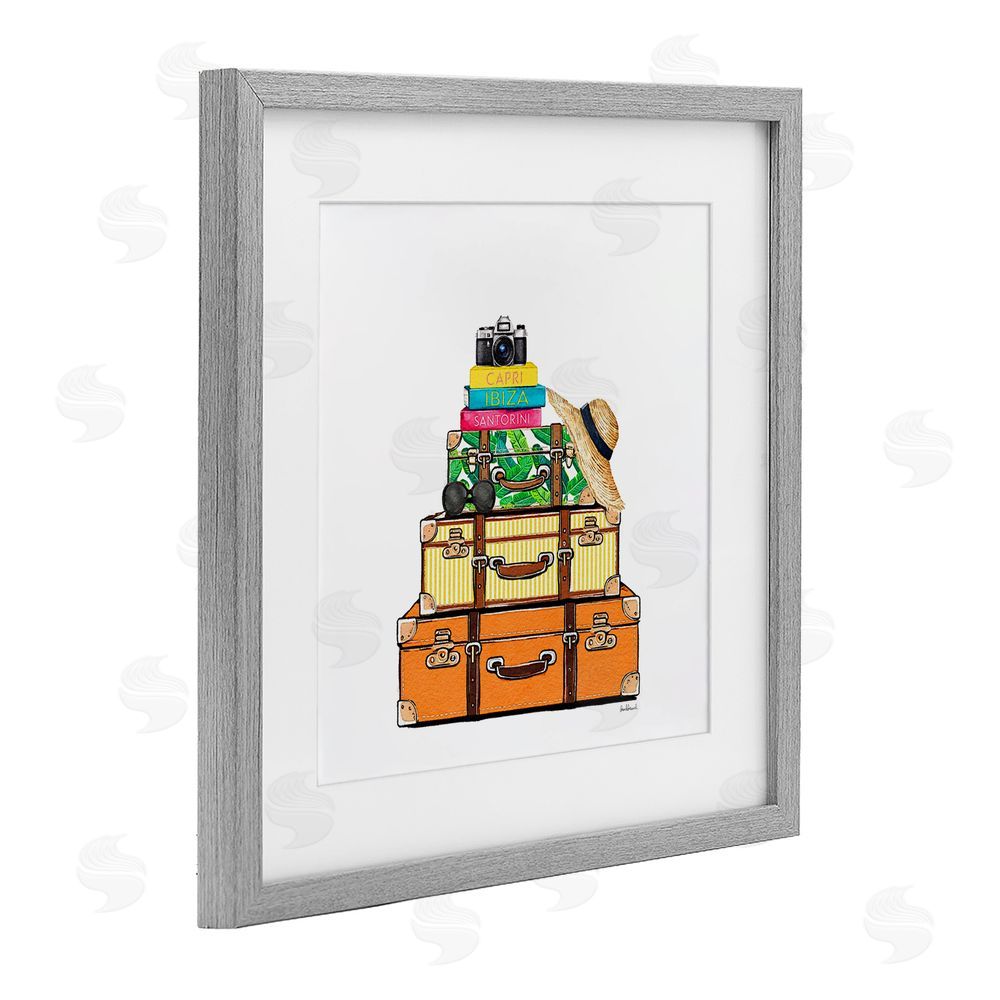 Amanda Greenwood Travel Suitcases & Camera Gray Framed Print Under Glass Wall Art