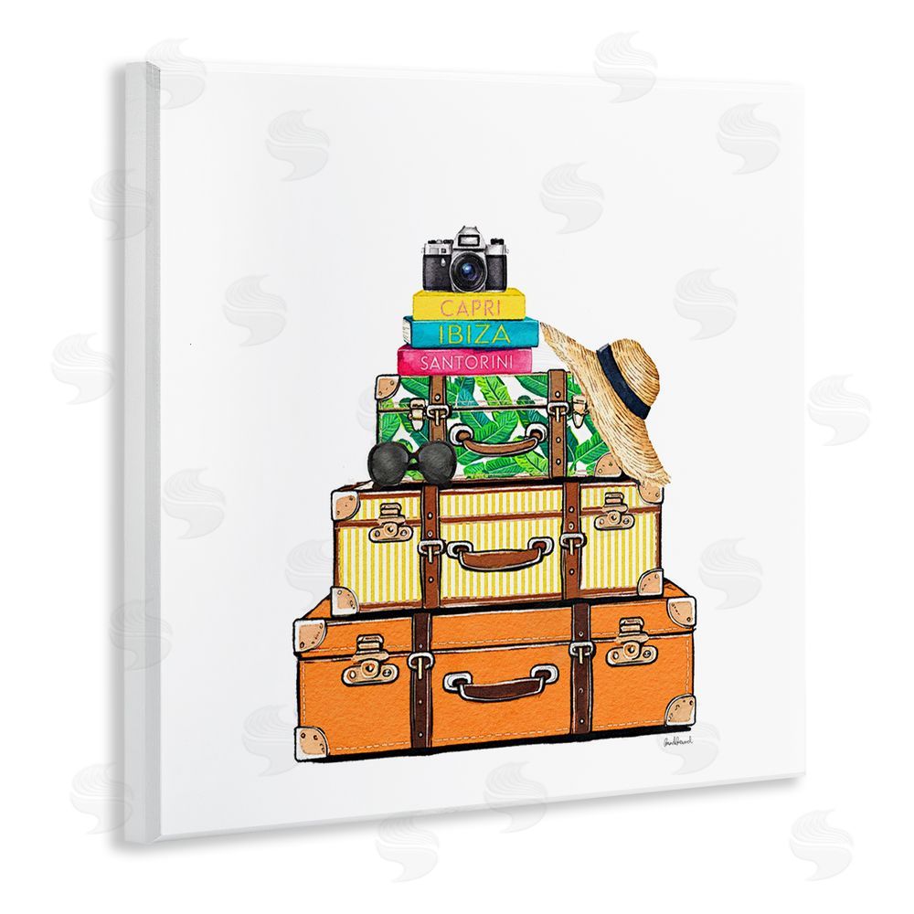 Amanda Greenwood Travel Suitcases & Camera Wooden Wall Plaque Art Print