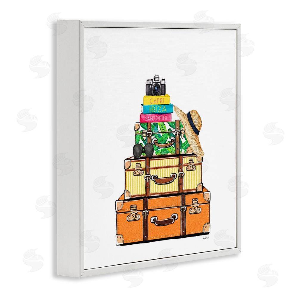 Amanda Greenwood Travel Suitcases & Camera White Framed Giclee Wall Art Print