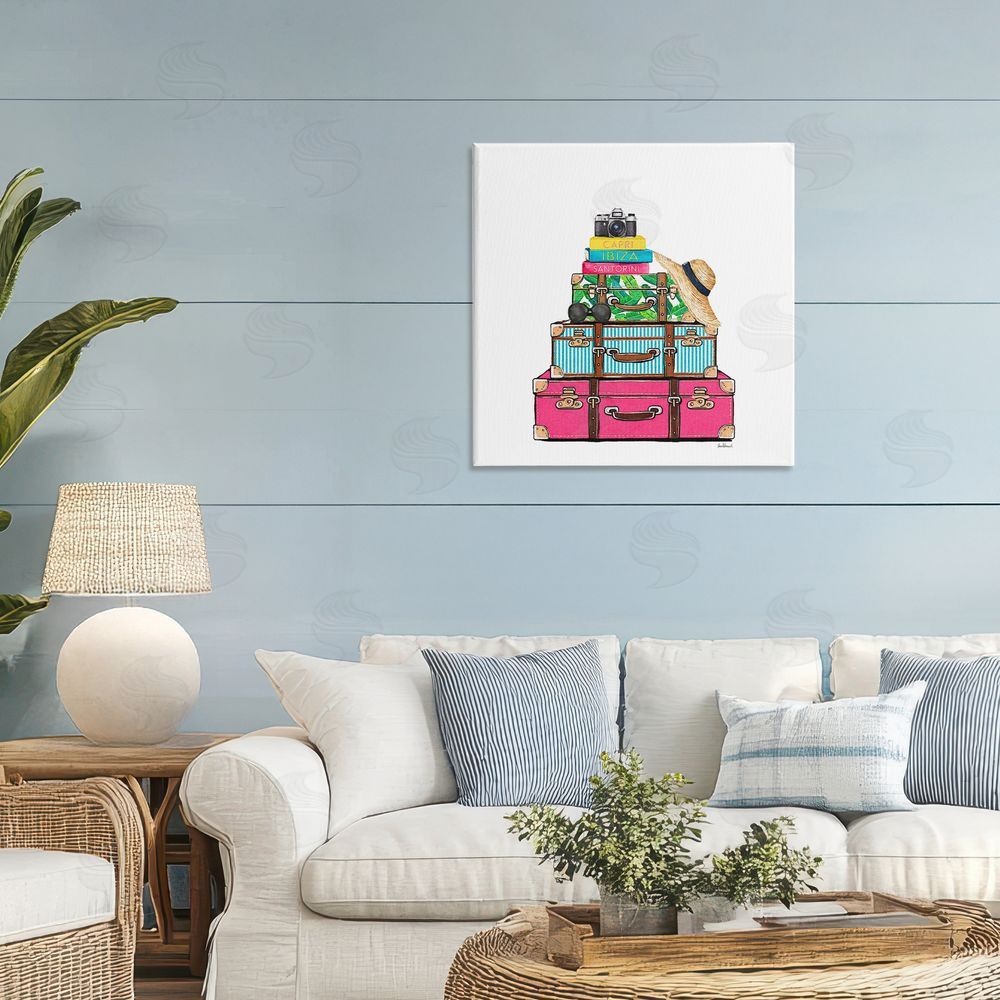 Amanda Greenwood Glam Travel Suitcases Stretched Canvas Wall Art in Room