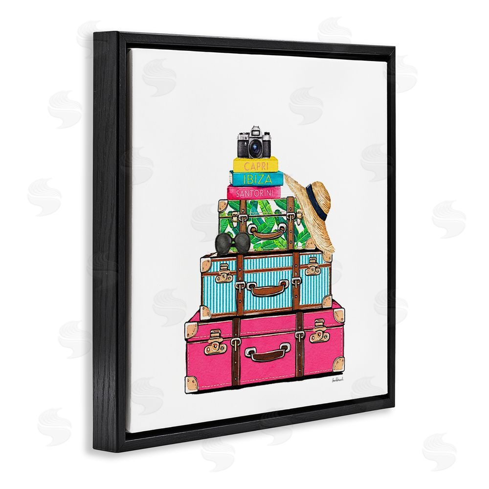 Amanda Greenwood Glam Travel Suitcases Black Floating Frame Canvas Wall Art Print