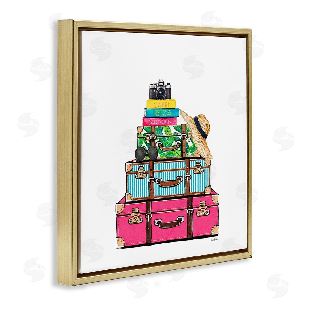 Amanda Greenwood Glam Travel Suitcases Gold Floating Frame Canvas Wall Art Print