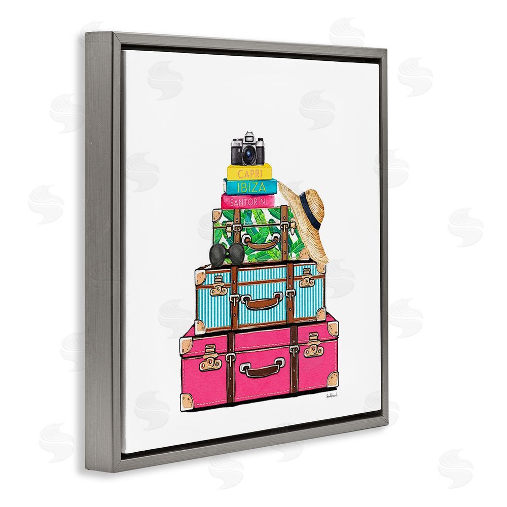 Amanda Greenwood Glam Travel Suitcases Gray Floating Frame Canvas Wall Art Print