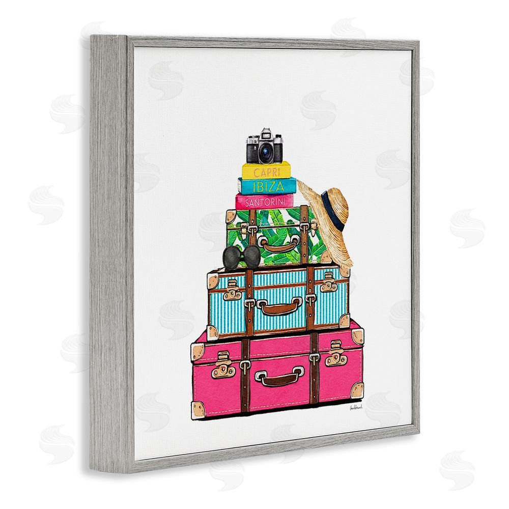 Amanda Greenwood Glam Travel Suitcases Gray Framed Giclee Wall Art Print