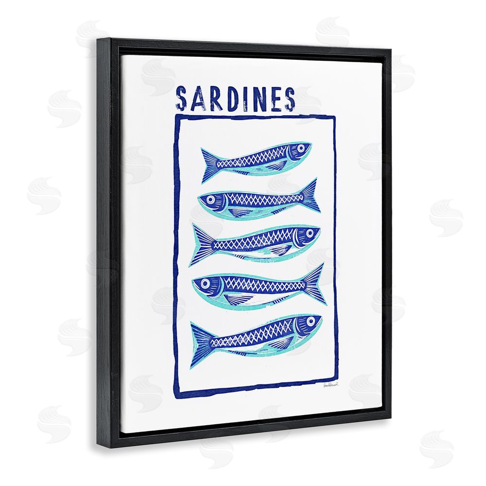 Amanda Greenwood Blocked Sardines Pattern Black Floating Frame Canvas Wall Art Print