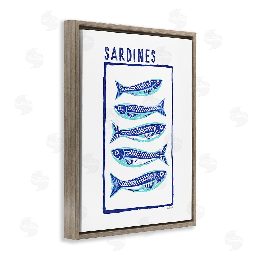 Amanda Greenwood Blocked Sardines Pattern Brown Floating Frame Canvas Wall Art Print
