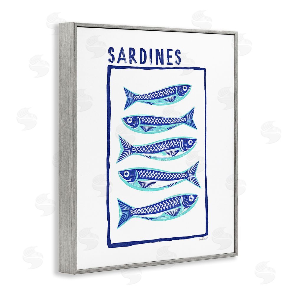 Amanda Greenwood Blocked Sardines Pattern Gray Framed Giclee Wall Art Print