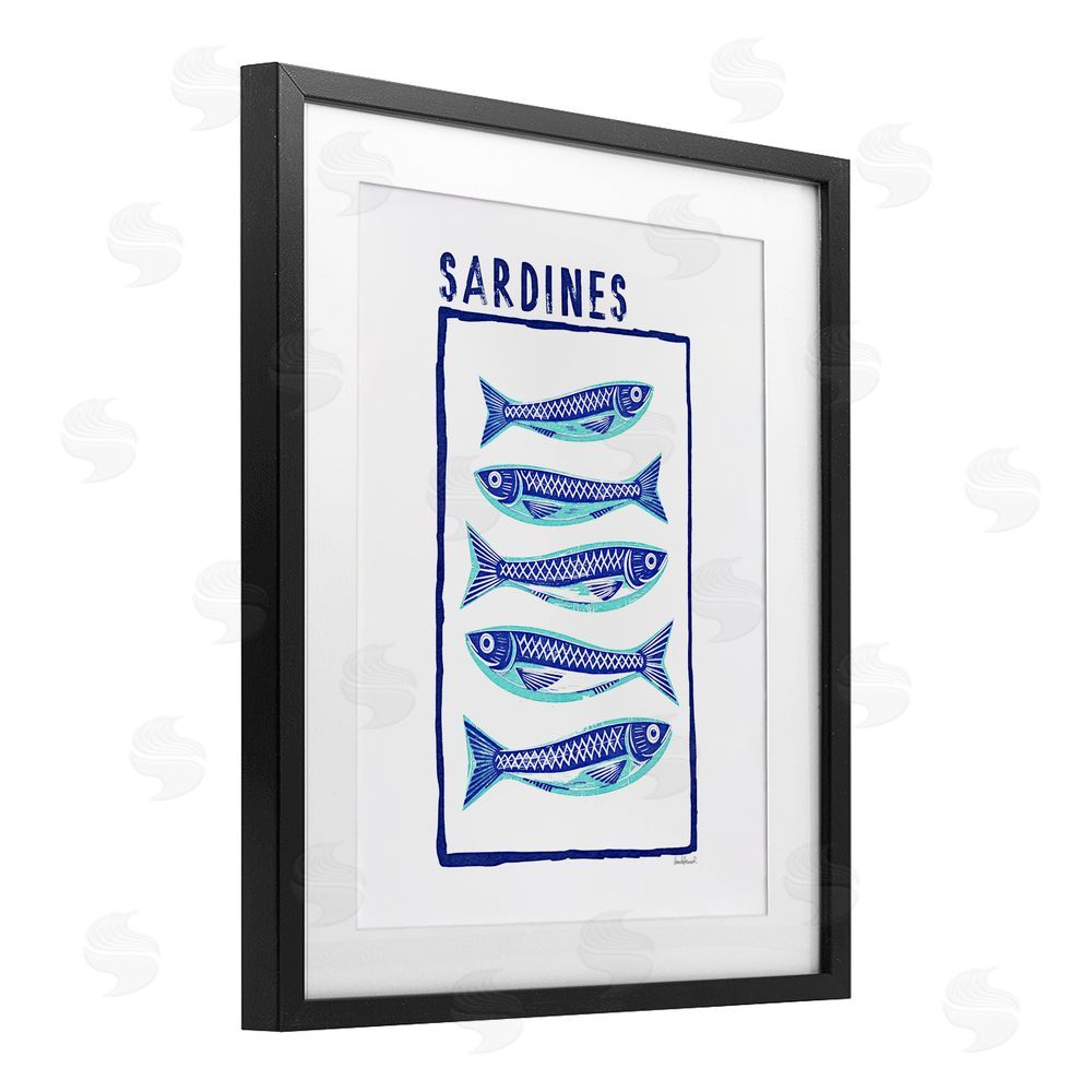 Amanda Greenwood Blocked Sardines Pattern Black Framed Print Under Glass Wall Art