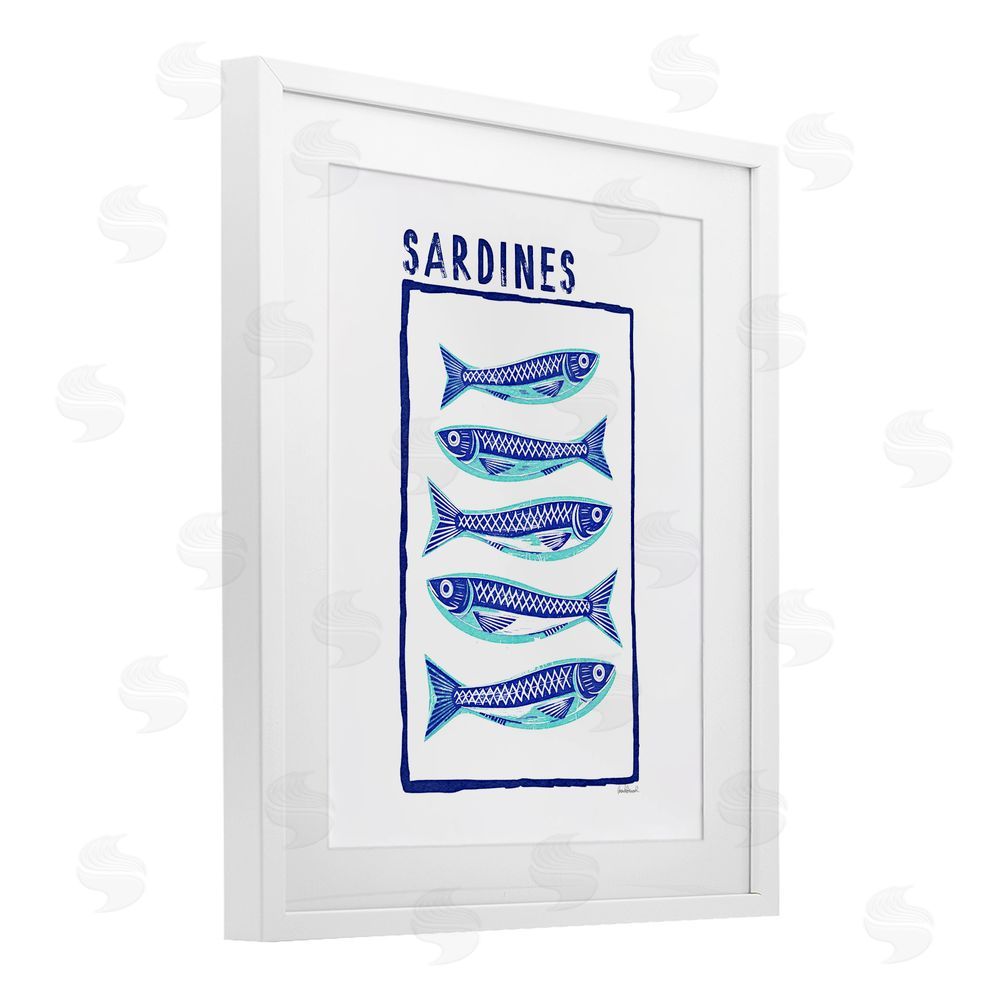 Amanda Greenwood Blocked Sardines Pattern White Framed Print Under Glass Wall Art