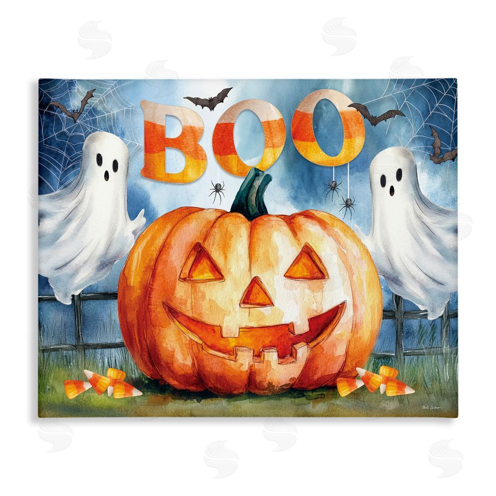 Nicole DeCamp Boo Ghosts & Jack-o-Lantern Canvas Wall Art Print