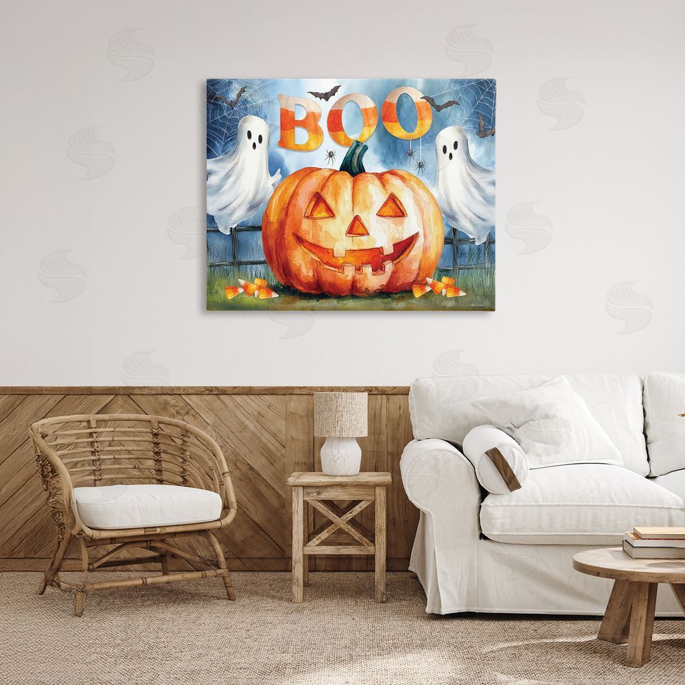 Nicole DeCamp Boo Ghosts & Jack-o-Lantern Printed Wall Art in Room
