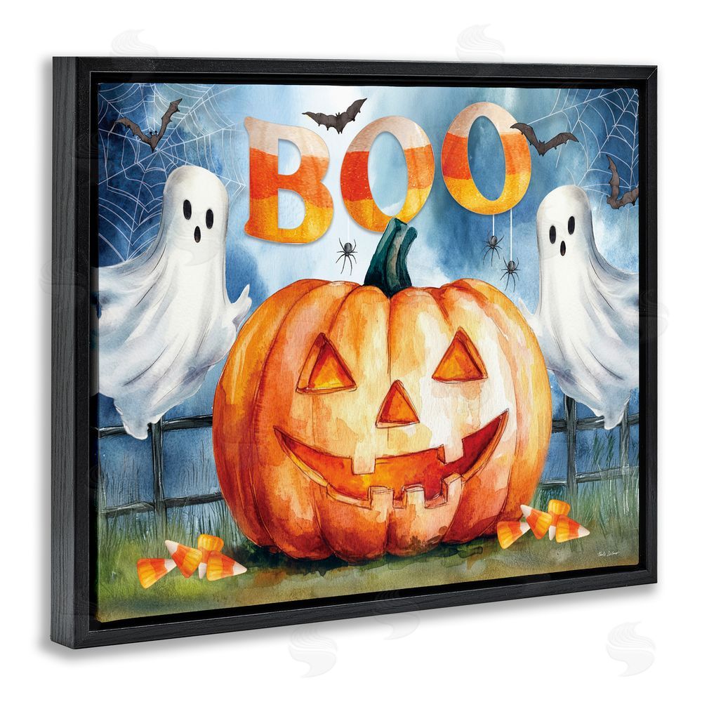 Nicole DeCamp Boo Ghosts & Jack-o-Lantern Black Floating Frame Canvas Wall Art Print