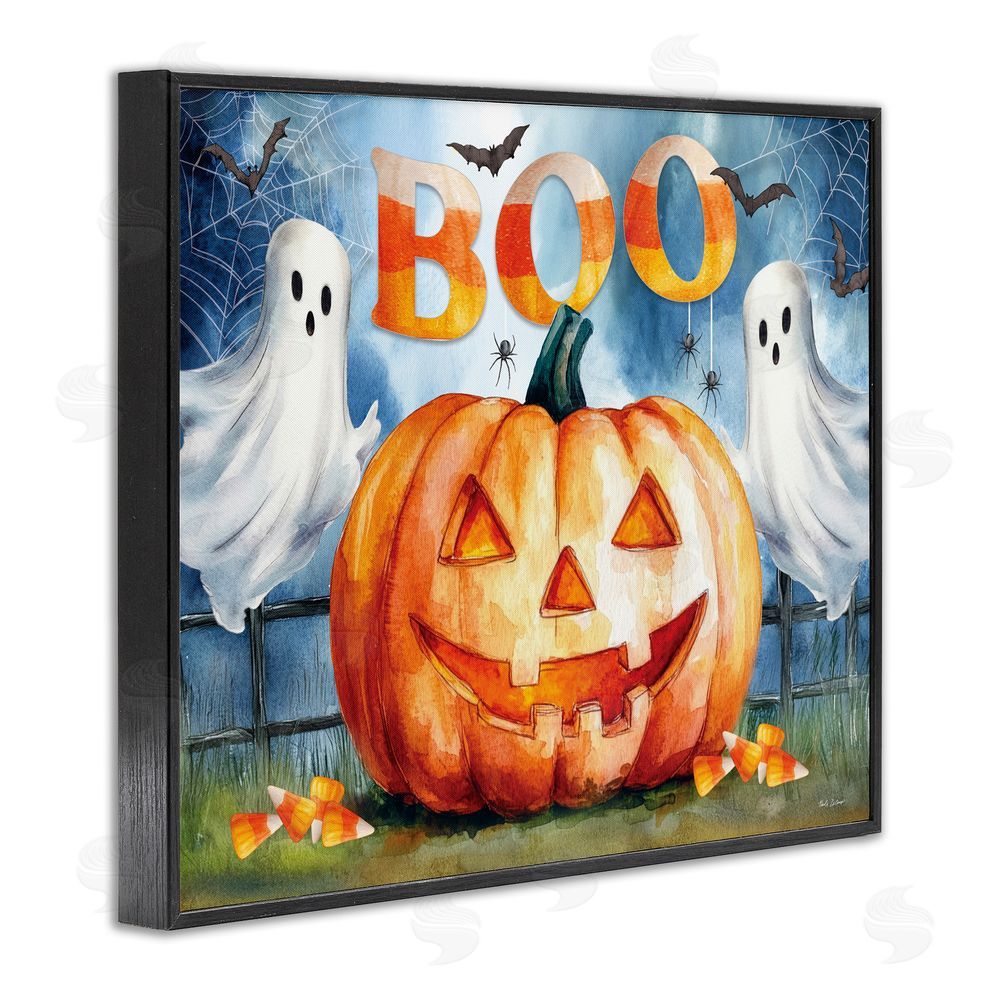Nicole DeCamp Boo Ghosts & Jack-o-Lantern Black Framed Giclee Art Print