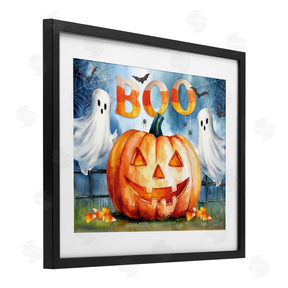 Nicole DeCamp Boo Ghosts & Jack-o-Lantern Black Framed Print Under Glass Art