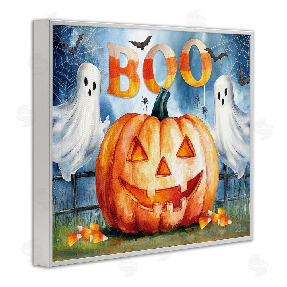 Nicole DeCamp Boo Ghosts & Jack-o-Lantern White Frame Giclee Art Print