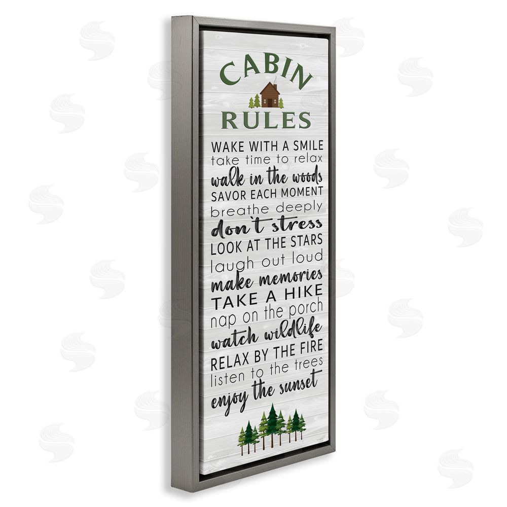 Seven Trees Design Cabin Rules Enjoy The Moment Gray Floating Frame Canvas Wall Art Print