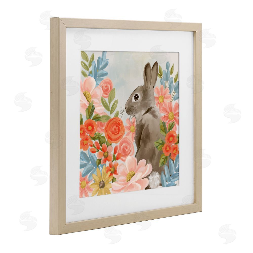 Cat Thurman Designs Bunny In The Blooms Birch Framed Print Under Glass Wall Art