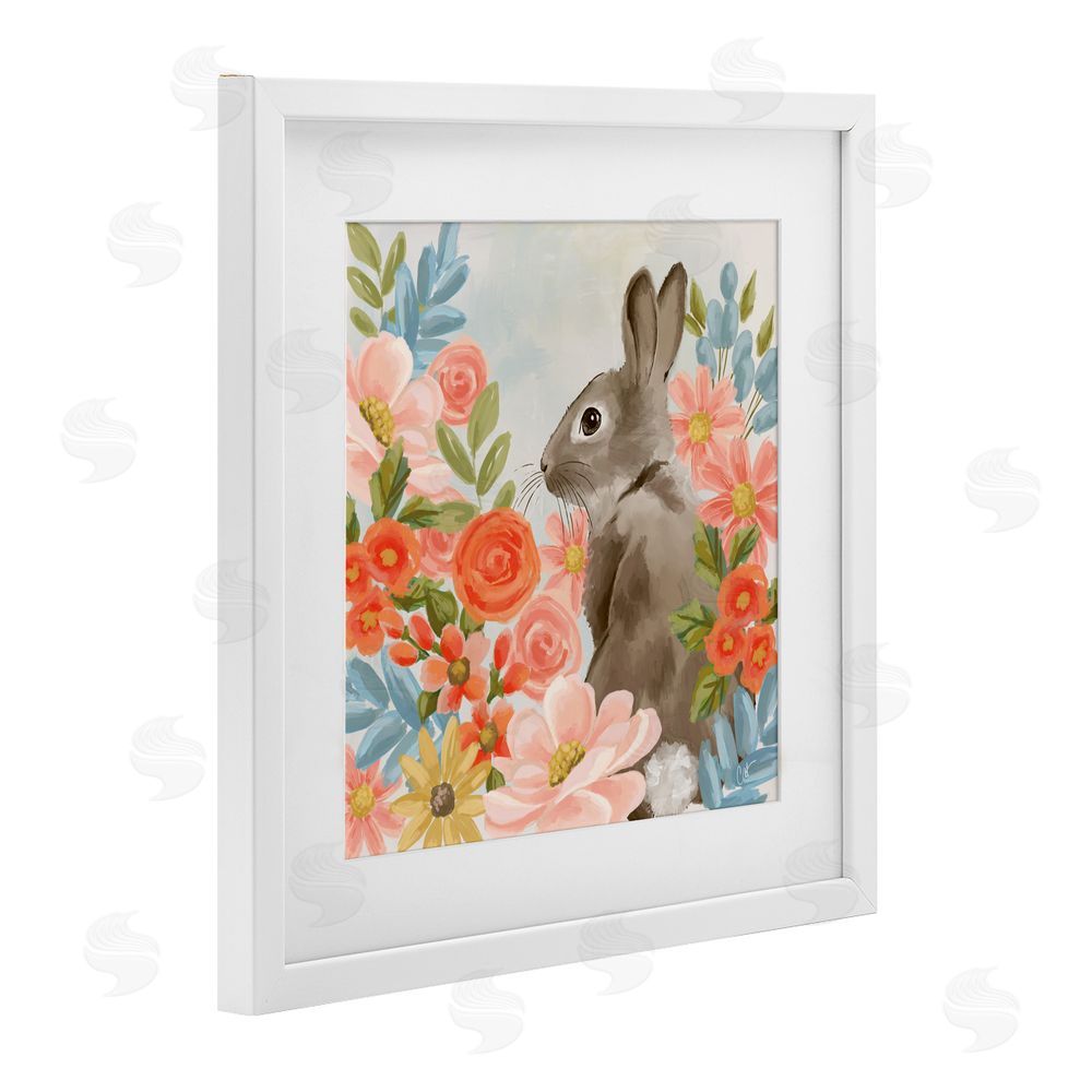 Cat Thurman Designs Bunny In The Blooms White Framed Print Under Glass Wall Art