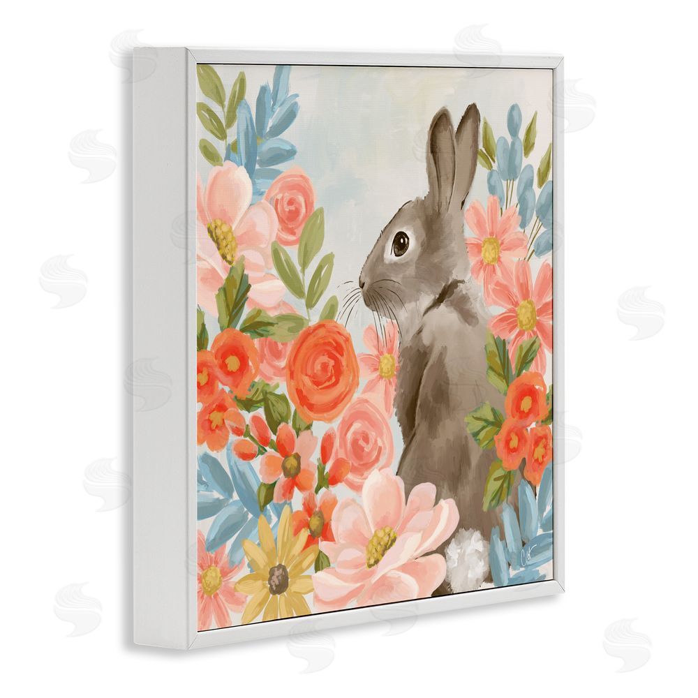Cat Thurman Designs Bunny In The Blooms White Framed Giclee Wall Art Print