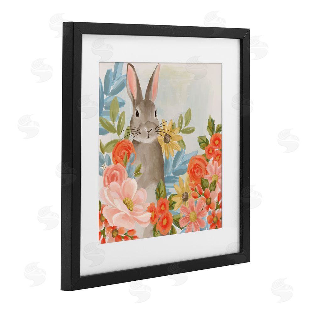 Cat Thurman Designs Bunny Among The Blooms Black Framed Print Under Glass Wall Art