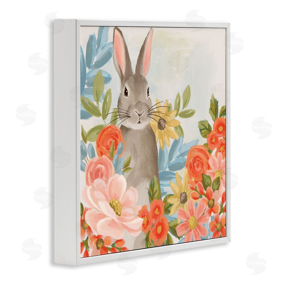Cat Thurman Designs Bunny Among The Blooms White Framed Giclee Wall Art Print