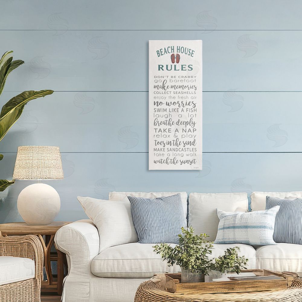 Seven Trees Design Beach House Rules Make Memories Stretched Canvas Wall Art in Room