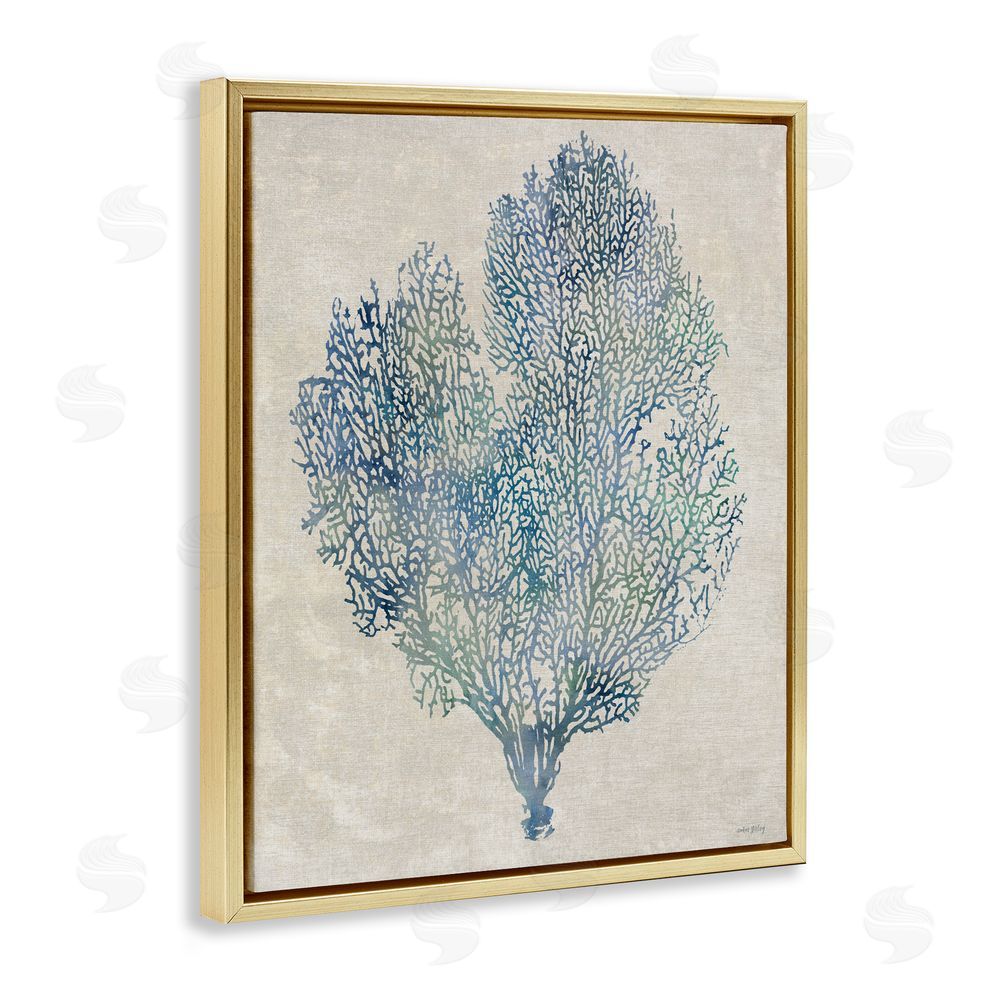 Amber Sterling Fan Coral in Blue & Green Gold Floating Framed Canvas Wall Art