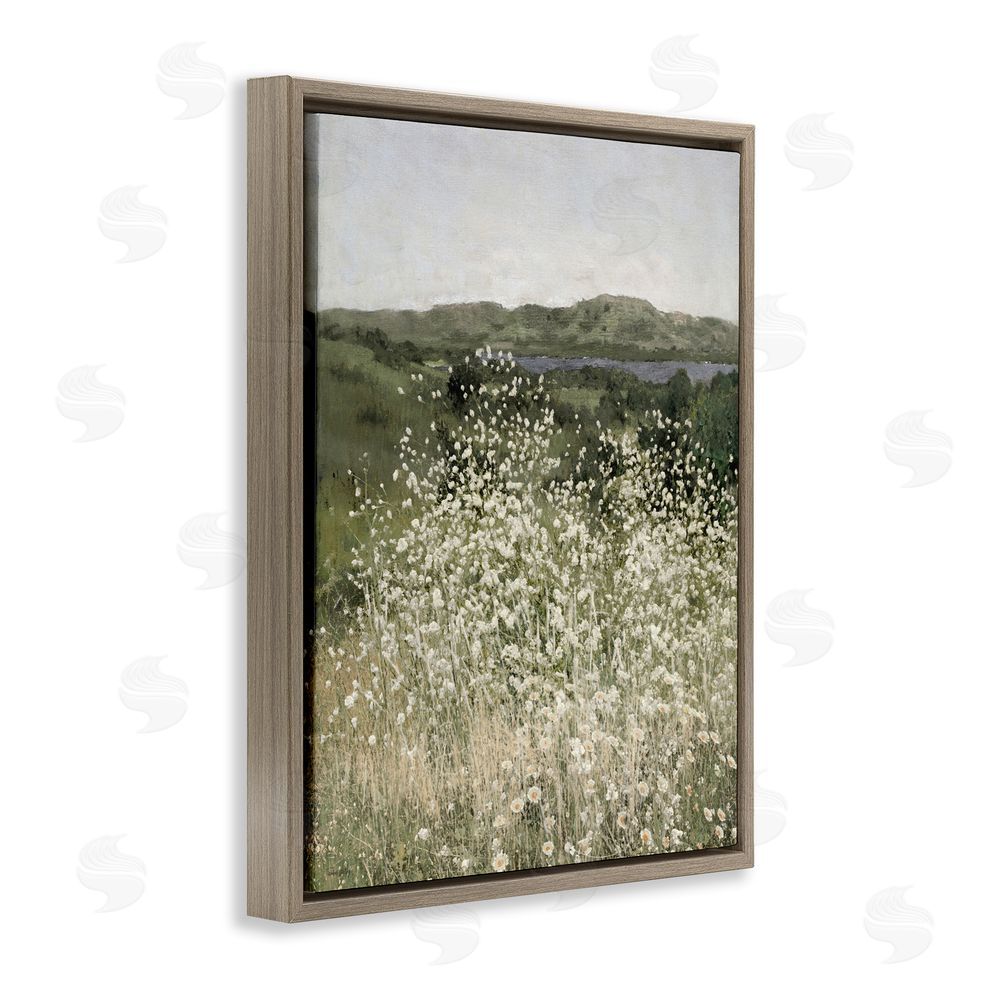 Amber Sterling Sunlit Meadow of White Daisies Brown Floating Framed Canvas Wall Art Print