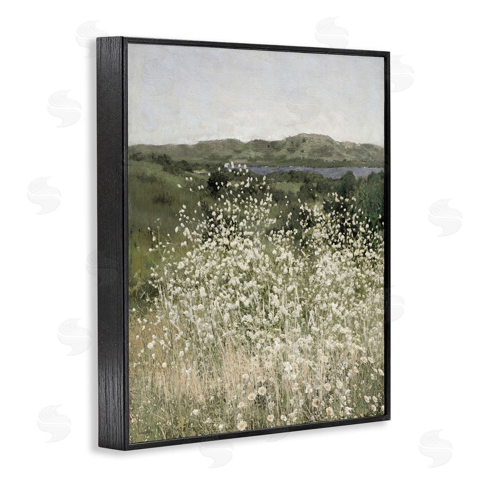 Amber Sterling Sunlit Meadow of White Daisies Black Framed Giclee Wall Art Print
