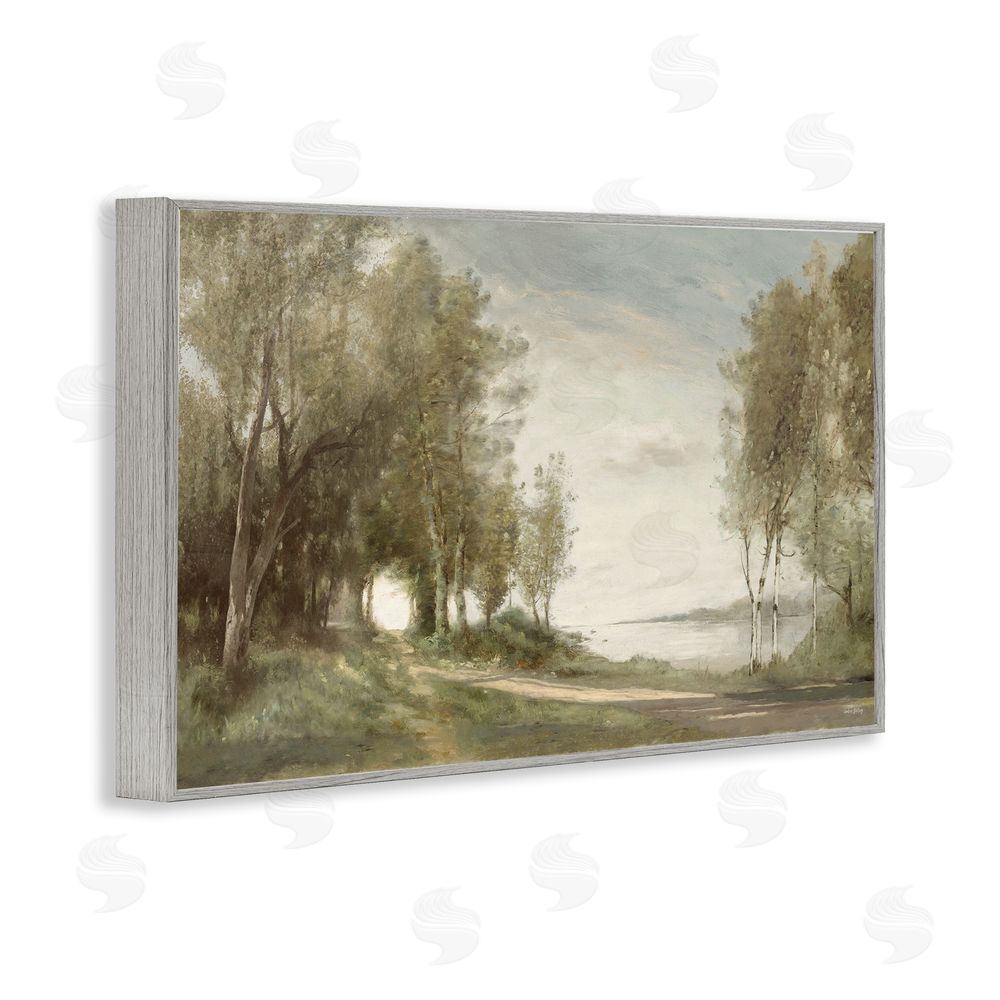 Amber Sterling Tranquil Lakeside Path Gray Framed Giclee Wall Art Print