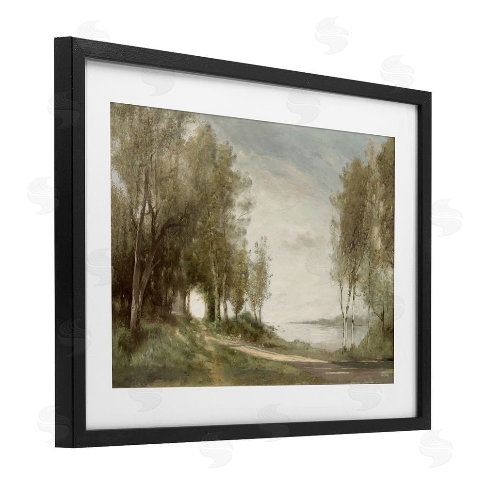 Amber Sterling Tranquil Lakeside Path Black Framed Print Under Glass with White Mat Wall Art