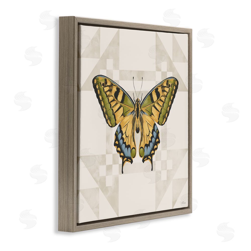 Cat Thurman Designs Green Swallowtail Butterfly Brown Floating Framed Canvas Wall Art